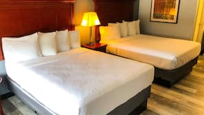 Premium bedding, desk, blackout drapes, soundproofing