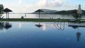Seasonal outdoor pool, open 9:00 AM to 8:30 PM, pool umbrellas
