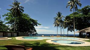 Outdoor pool, sun loungers