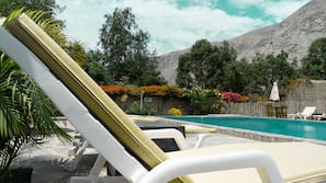 Outdoor pool, sun loungers