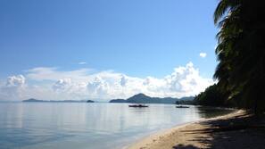 On the beach, sun-loungers, snorkelling, beach volleyball