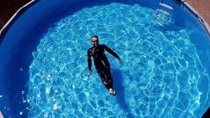 Seasonal outdoor pool, pool umbrellas, sun loungers