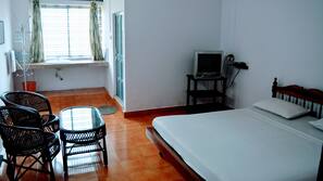 Desk, rollaway beds, linens