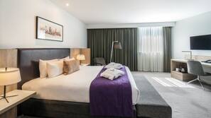 In-room safe, desk, laptop workspace, blackout curtains
