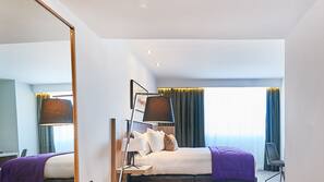 In-room safe, desk, laptop workspace, blackout curtains