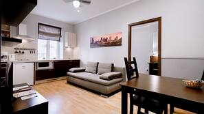 32-inch flat-screen TV with satellite channels, TV