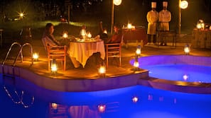 Outdoor pool, pool umbrellas
