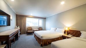 Premium bedding, laptop workspace, blackout drapes, iron/ironing board