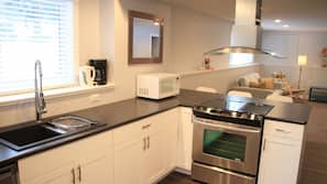 Fridge, microwave, coffee/tea maker