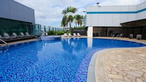 Outdoor pool, pool loungers