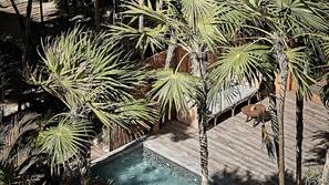 Outdoor pool, pool loungers