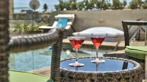 Indoor pool, outdoor pool, pool loungers