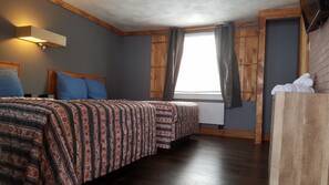 Blackout drapes, iron/ironing board, bed sheets