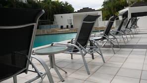 Outdoor pool, pool loungers