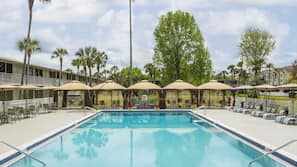 Outdoor pool, open 9 AM to 10 PM, free pool cabanas, pool umbrellas