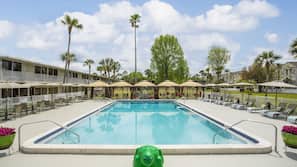 Outdoor pool, open 9 AM to 10 PM, free pool cabanas, pool umbrellas