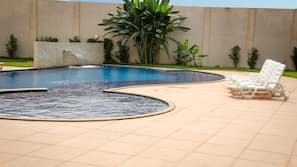 Outdoor pool, sun loungers