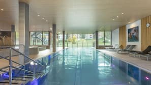 Indoor pool, outdoor pool, sun loungers