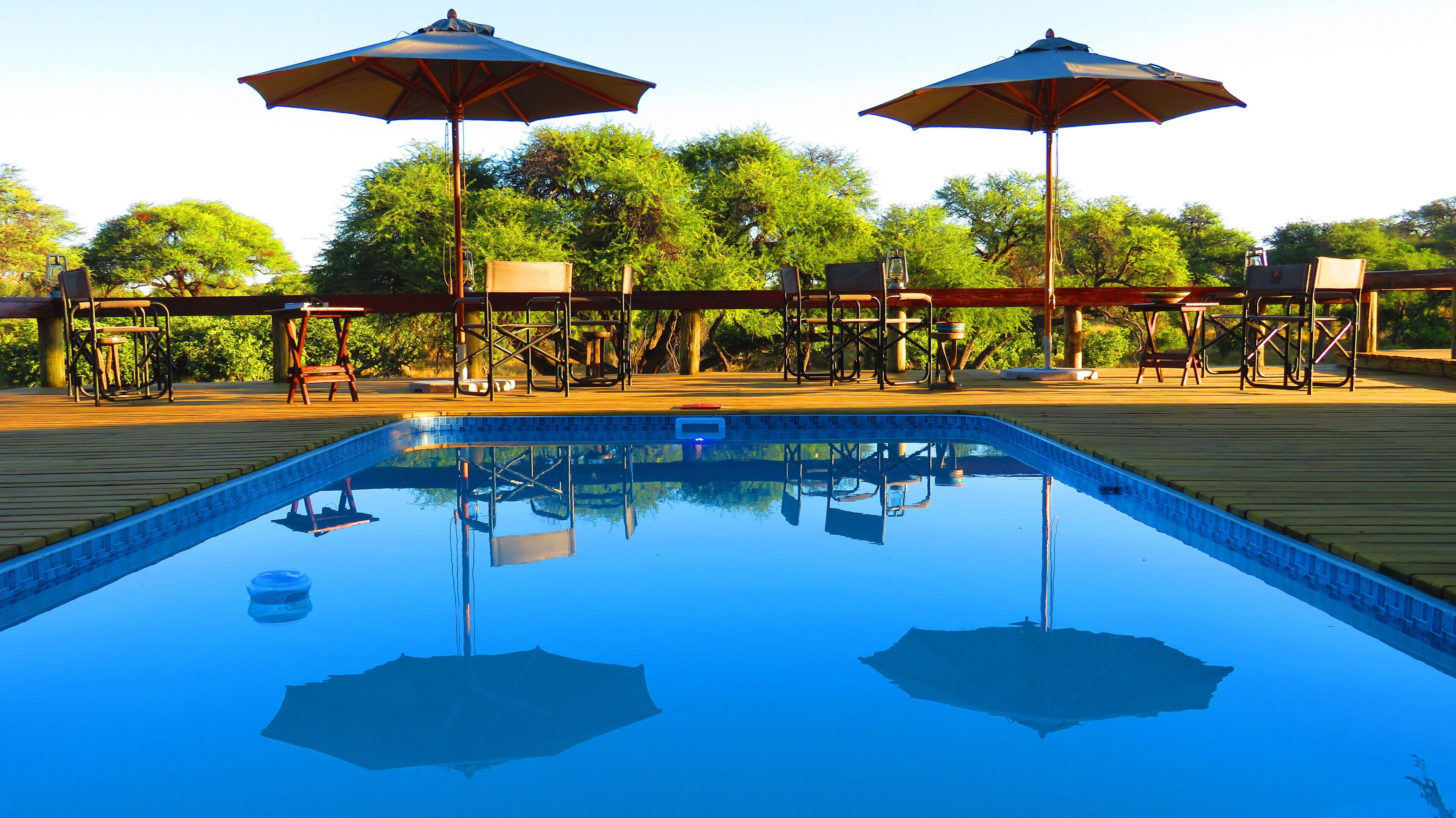 safari lodge pool umbrellas loungers sun outdoor