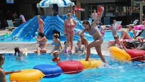 Outdoor pool, pool umbrellas, pool loungers