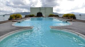 Outdoor pool, pool loungers