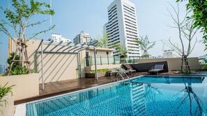 Outdoor pool, pool loungers