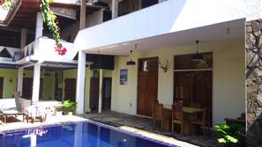 Outdoor pool, pool loungers