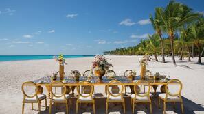On the beach, white sand, beach towels