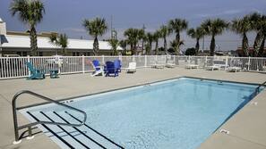 Outdoor pool, open 9:00 AM to 9:00 PM, sun loungers