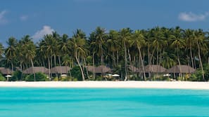 On the beach, white sand, windsurfing, beach bar