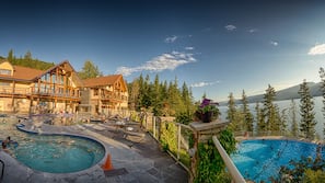 Seasonal outdoor pool, pool loungers