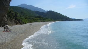 Private beach, sun-loungers, beach umbrellas