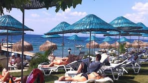 Private beach, sun-loungers, beach umbrellas