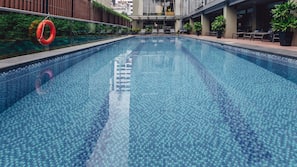 Outdoor pool, pool loungers