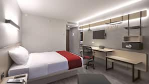 Cofres nos quartos, escrivaninha, cortinas blackout