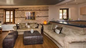 LED TV, fireplace, DVD player