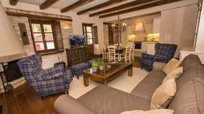 LED TV, fireplace, DVD player