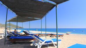 Private beach nearby, sun loungers, beach umbrellas