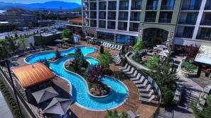 Indoor pool, seasonal outdoor pool, open open 24 hours, pool umbrellas