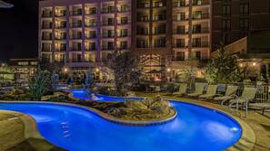 Indoor pool, seasonal outdoor pool, open open 24 hours, pool umbrellas