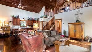 Flat-screen TV, fireplace, DVD player, iPod dock