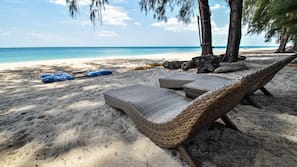 Private beach, sun loungers, beach umbrellas, beach towels
