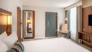 In-room safe, desk, laptop workspace, blackout curtains