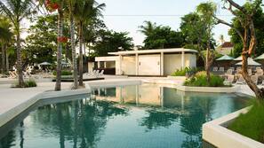 5 outdoor pools, pool umbrellas