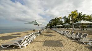 On the beach, beach umbrellas