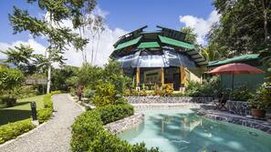 Outdoor pool, pool umbrellas