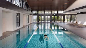 Indoor pool, open 10:00 AM to 6:00 PM, sun loungers