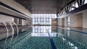 Indoor pool, open 10:00 AM to 6:00 PM, sun loungers