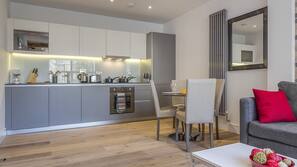 Fridge, microwave, oven, dishwasher