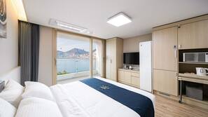 Premium bedding, down comforters, blackout drapes, soundproofing